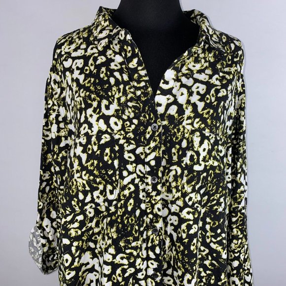 Rock & Republic XXL Animal Cheetah Leopard Print Button Down Roll Tab Sleeves - Picture 2 of 12